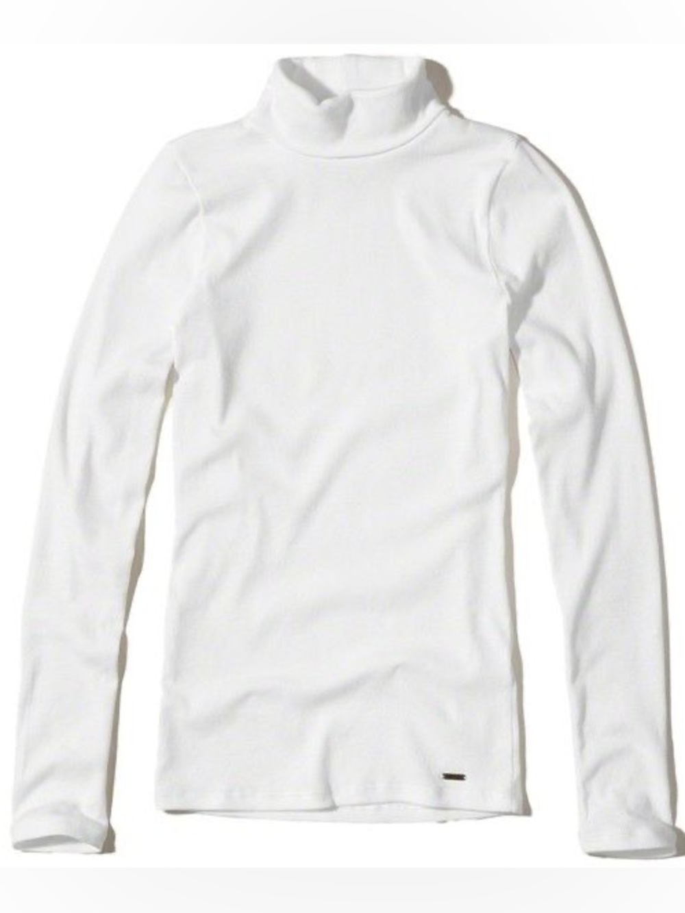 Hollister White Ribbed Turtleneck Long Sleeve Tee